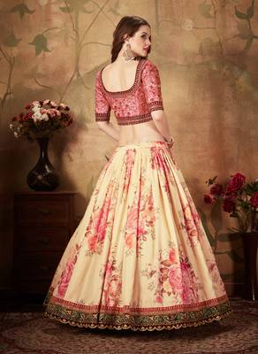 Beige Embroidered Organza Semi Stitched Lehenga Choli For Bridesmaid 6