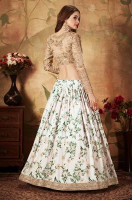 Off-White and Beige Organza Printed Lehenga 5
