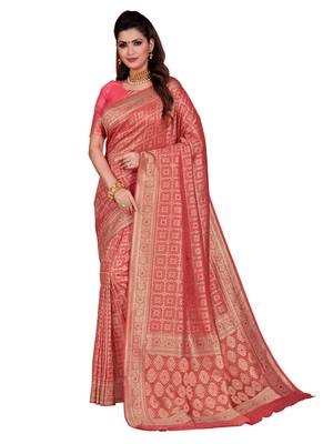 Peach woven art silk sarees saree with blouse 1