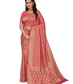 Peach woven art silk sarees saree with blouse