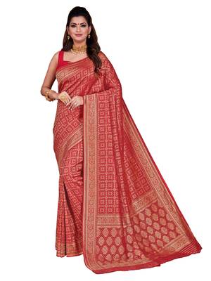 Red woven art silk sarees saree with blouse 1