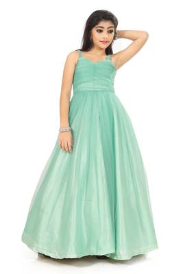 Kids Sky Blue Net With Satin Gown  1