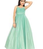 Kids Sky Blue Net With Satin Gown 
