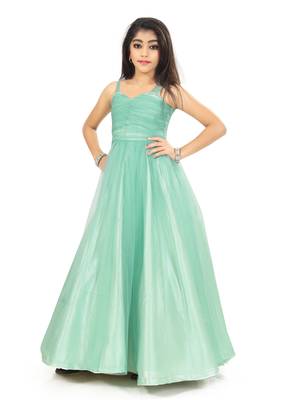 Kids Sky Blue Net With Satin Gown  2
