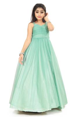 Kids Sky Blue Net With Satin Gown  3