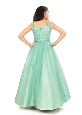 Kids Sky Blue Net With Satin Gown  4