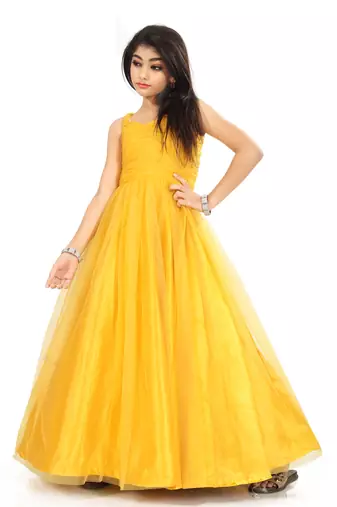 Kids Yellow Net With Satin Gown For Girls 