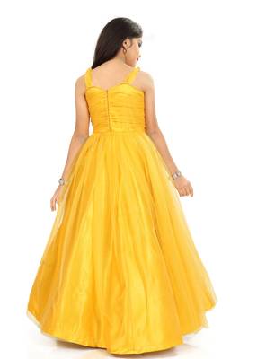 Kids Yellow Net With Satin Gown For Girls  4