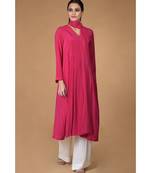 Hot Pink Scarf Neck Pleated Pure Crepe Kurta