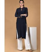 Navy Blue Pure Crepe Seamless Keyhole Neckline Kurta