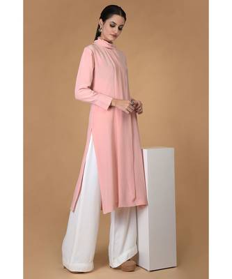 Tickled Pink Pure Crepe Scarf Neck Kurta 1