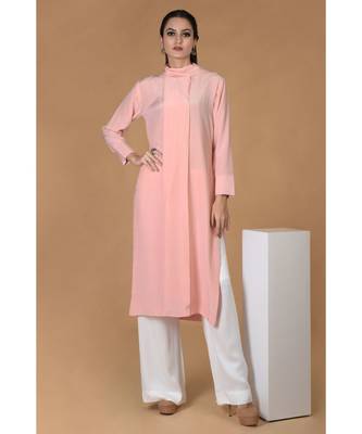Tickled Pink Pure Crepe Scarf Neck Kurta 4