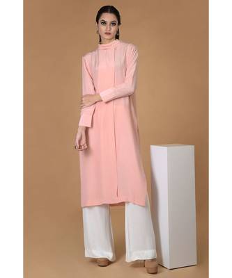 Tickled Pink Pure Crepe Scarf Neck Kurta 5