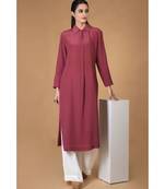 Burgundy Pure Crepe Twist Neckline Kurta