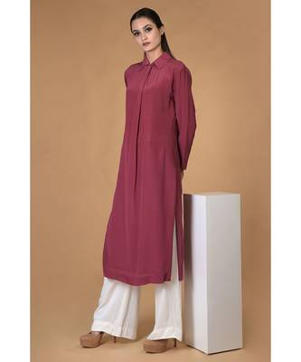 Burgundy Pure Crepe Twist Neckline Kurta 5