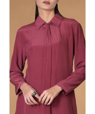 Burgundy Pure Crepe Twist Neckline Kurta 7
