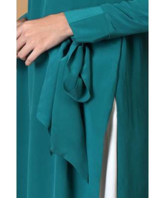 Teal Pure Crepe Bow-Tie Sleeves Kurta 5