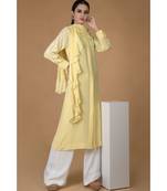 Lemon Sprig Frilled Scarf Pure Crepe Kurta