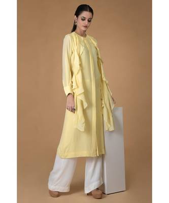 Lemon Sprig Frilled Scarf Pure Crepe Kurta 4