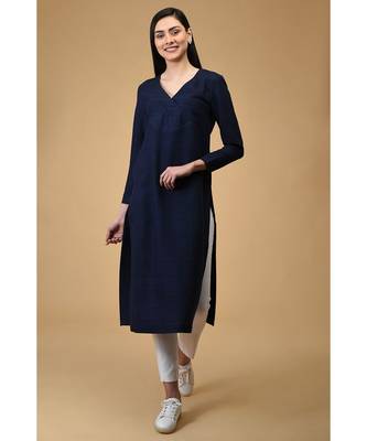 Navy Blue Pure Silk Overlap Kurta 1