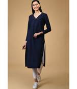 Navy Blue Pure Silk Overlap Kurta