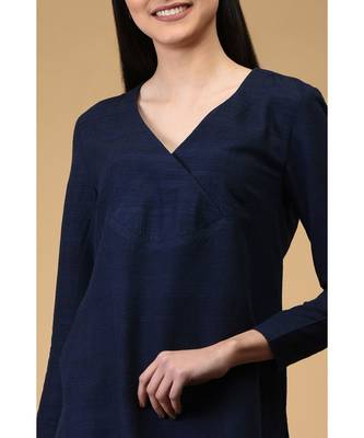 Navy Blue Pure Silk Overlap Kurta 3