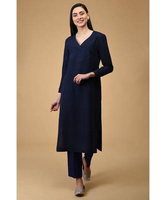 Navy Blue Pure Silk Overlap Kurta 6