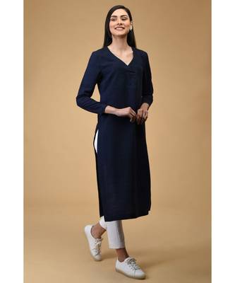 Navy Blue Pure Silk Overlap Kurta 7