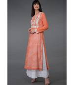 Orange Leheriya Floral Embroidered Georgette Kurta