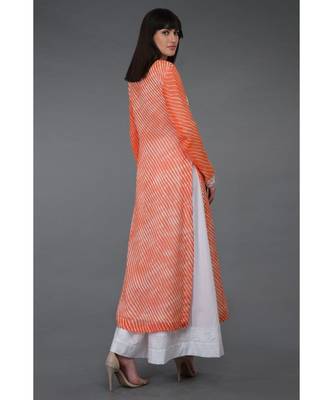 Orange Leheriya Floral Embroidered Georgette Kurta 2