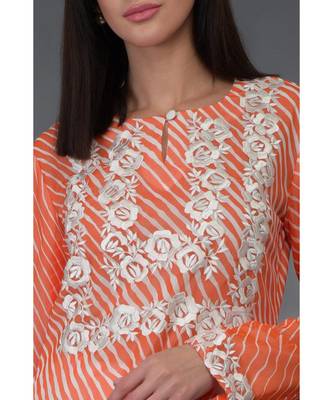 Orange Leheriya Floral Embroidered Georgette Kurta 5