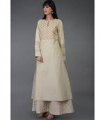 Beige- Gold Block Print Kurta