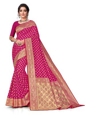 Mehrang pink Woven Banarasi Silk Saree with Blouse  1
