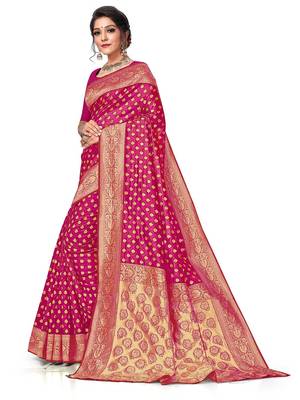 Mehrang pink Woven Banarasi Silk Saree with Blouse  2