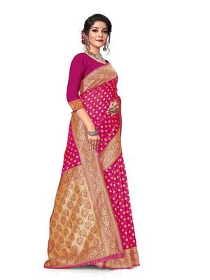 Mehrang pink Woven Banarasi Silk Saree with Blouse  3