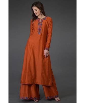 Burnt Orange Kashmir Bagh Papier Mache Embroidered Kurta 1