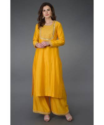 Sunglow Yellow Gota Sequin & Pearl Beads Kurta 1