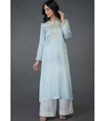 Serenity Blue Kashmiri Tilla Embroidered Long Tunic Kurta