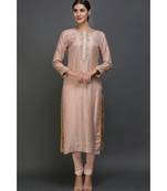 Nude Pink Gota Patti Hand Embroidered Pure Silk Kurta