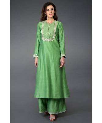Green Gota Zardozi and Pearl Beads Kurta 1