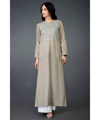 Beige Floral Resham Sequin & Beads Work Long Tunic Kurta 2