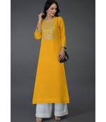 Sunglow Yellow Mirror, Beads & Zari Work Long Tunic Kurta