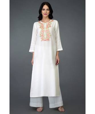 Ivory Resham Sequin & Beads Embroidered Long Tunic Kurta 1