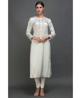 Pearl White Floral Resham and Sequin Embroidered Kurta 1
