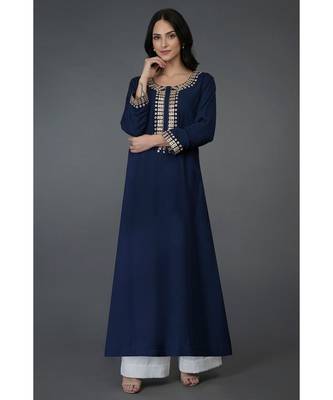 Navy Blue Gota Patti Crystal & Dabka Work Long Tunic Kurta 1