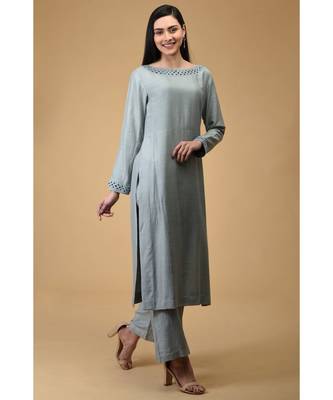 Soft Grey Cutwork Embroidered Kurta 2