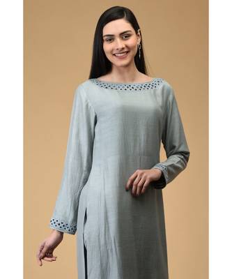 Soft Grey Cutwork Embroidered Kurta 3
