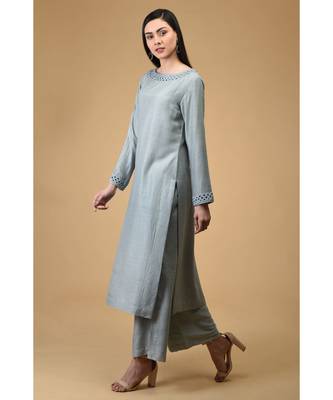 Soft Grey Cutwork Embroidered Kurta 4