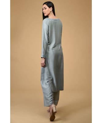 Soft Grey Cutwork Embroidered Kurta 7