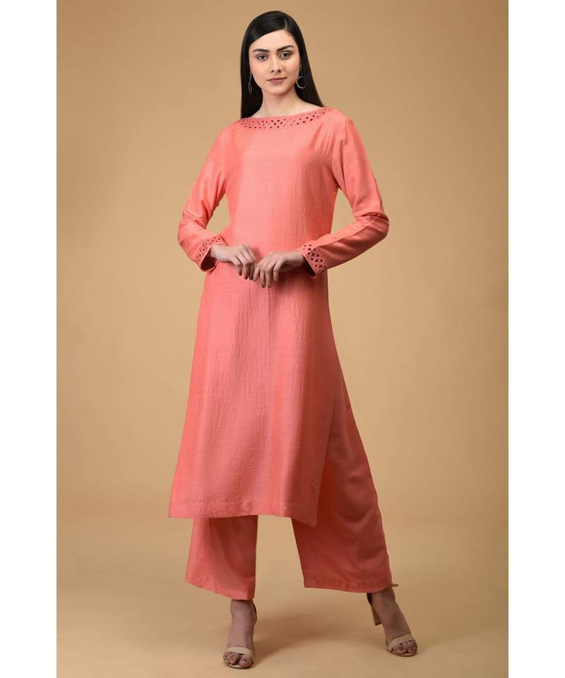 Salmon Cutwork Embroidered Kurta